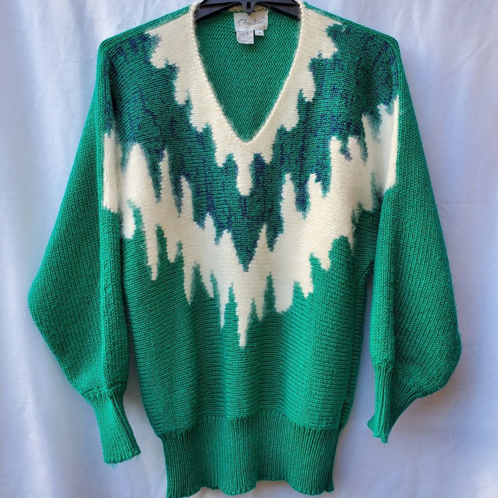 Gorgeous EUC Christine Sweater-ChristmasGreen/WinterWhite w/Sparkly Threads SZ M